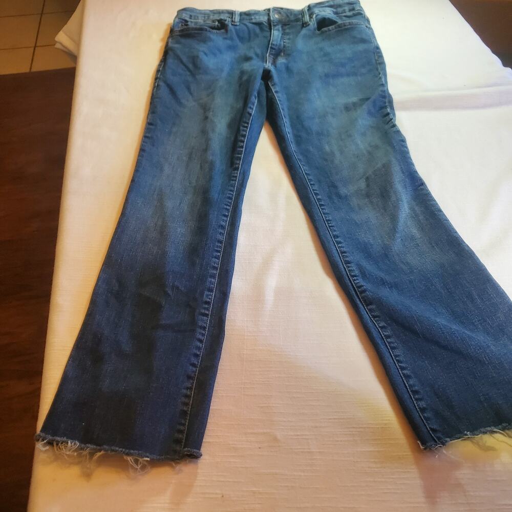 Aeropostale Womens Jeans Size 12 Short 12S Blue Denim Frayed Raw Hem Stretch